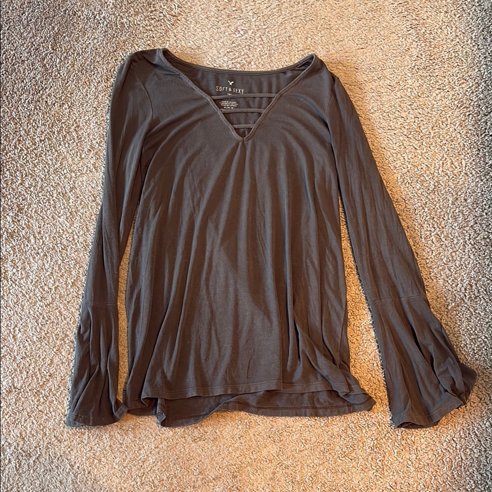 Sophie Rue Gray Relaxed Blouse with V-Neck